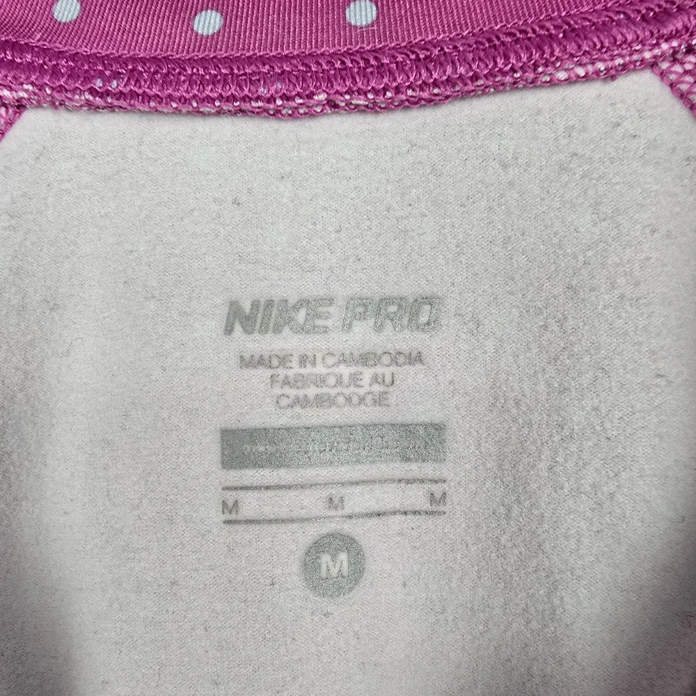 Nike Pro Sporty Pink Polka Dots Half Zip Hiking Workout Running Shirt sz M